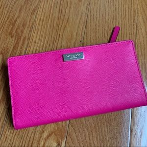 Kate Spade ♠️ Hot pink textured leather bifold snap wallet